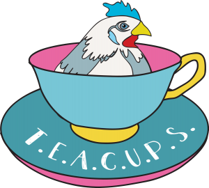 Arctic chicken sitting in a teacup